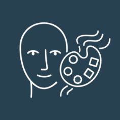 Pictogramme montrant une palette de peinture pour signifier le visagisme et la colorimétrie